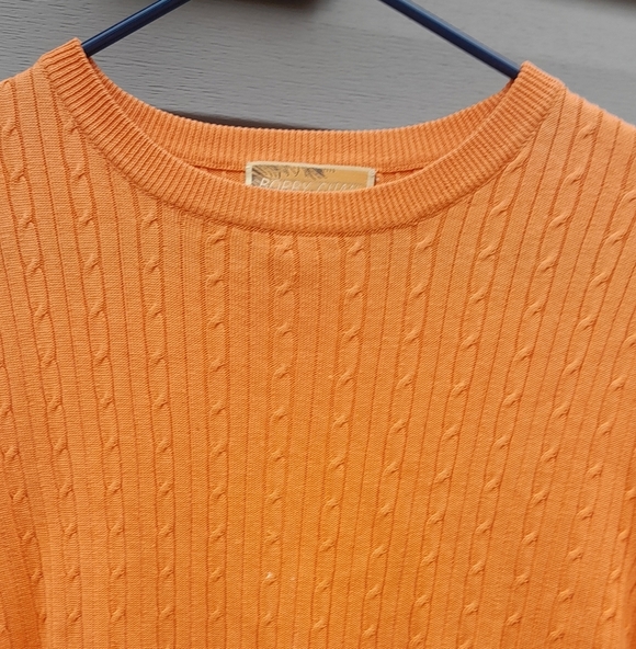 Bobby Chan Cable Knit Short Sleeve Silk Cotton Blend Orange XL Top - Picture 3 of 6